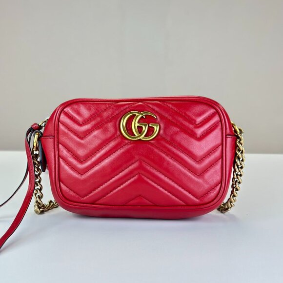 Gucci Red Leather Small Marmont Shoulder Bag Crossbody - Picture 1 of 7